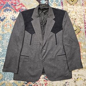 VTG Circle S Men Western Blazer 48R Gray Black Yoke Sport Coat Jacket Rockabilly